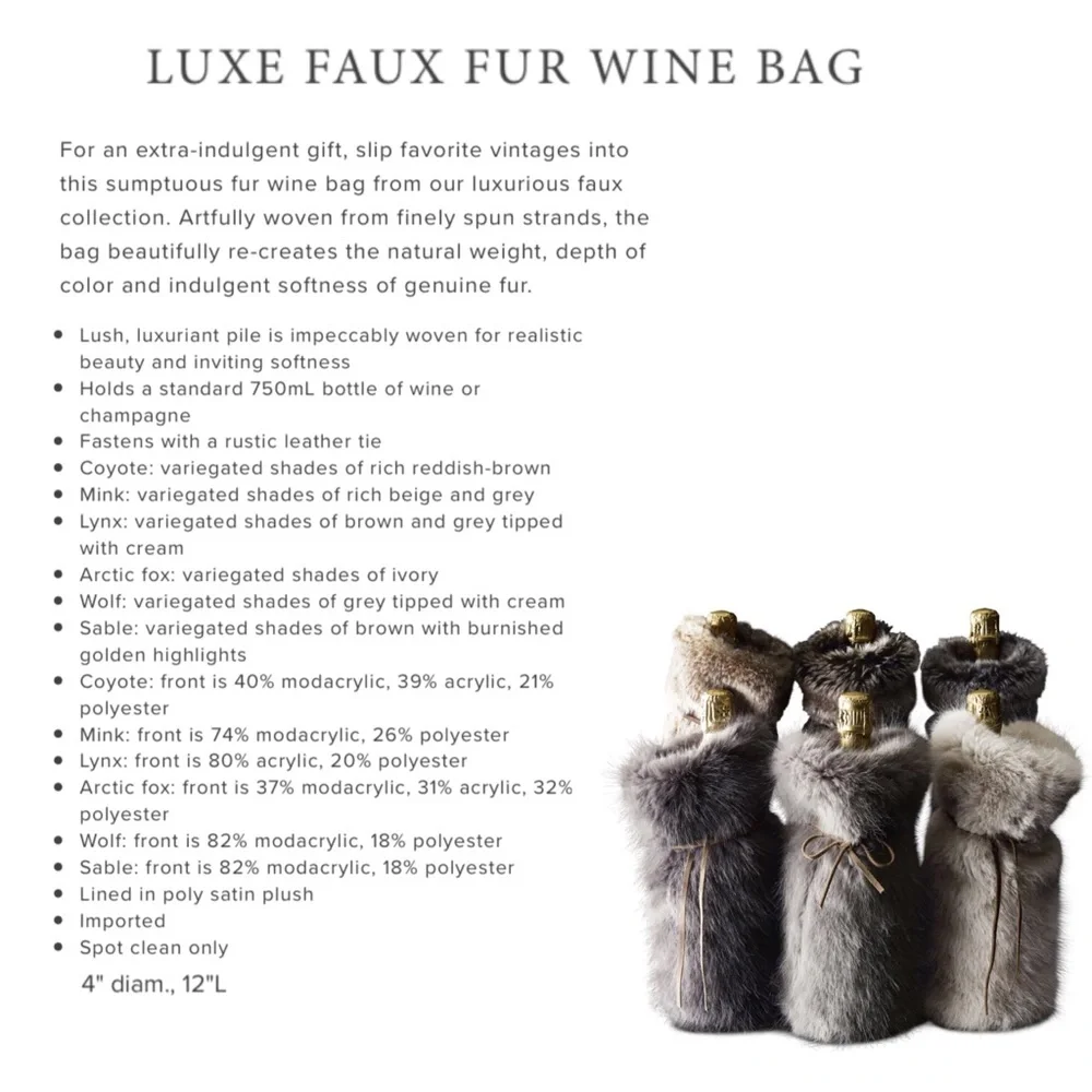 Restoration Hardware Faux Fur Wine Bag